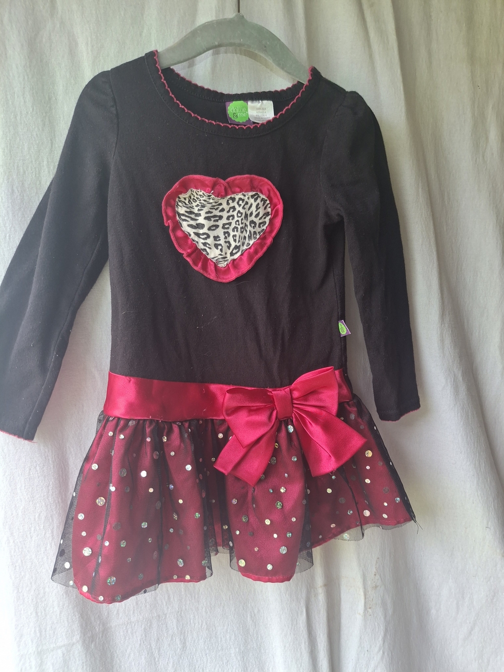 Girls Black and Hot Pink Heart Tutu Dress